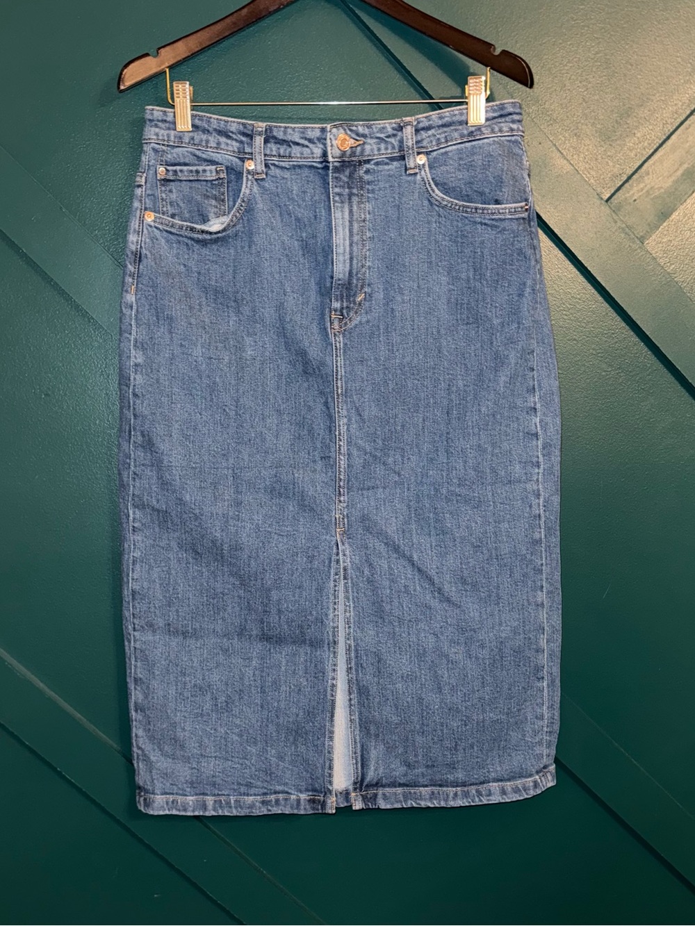 H&M Blue Denim Midi Pencil Skirt